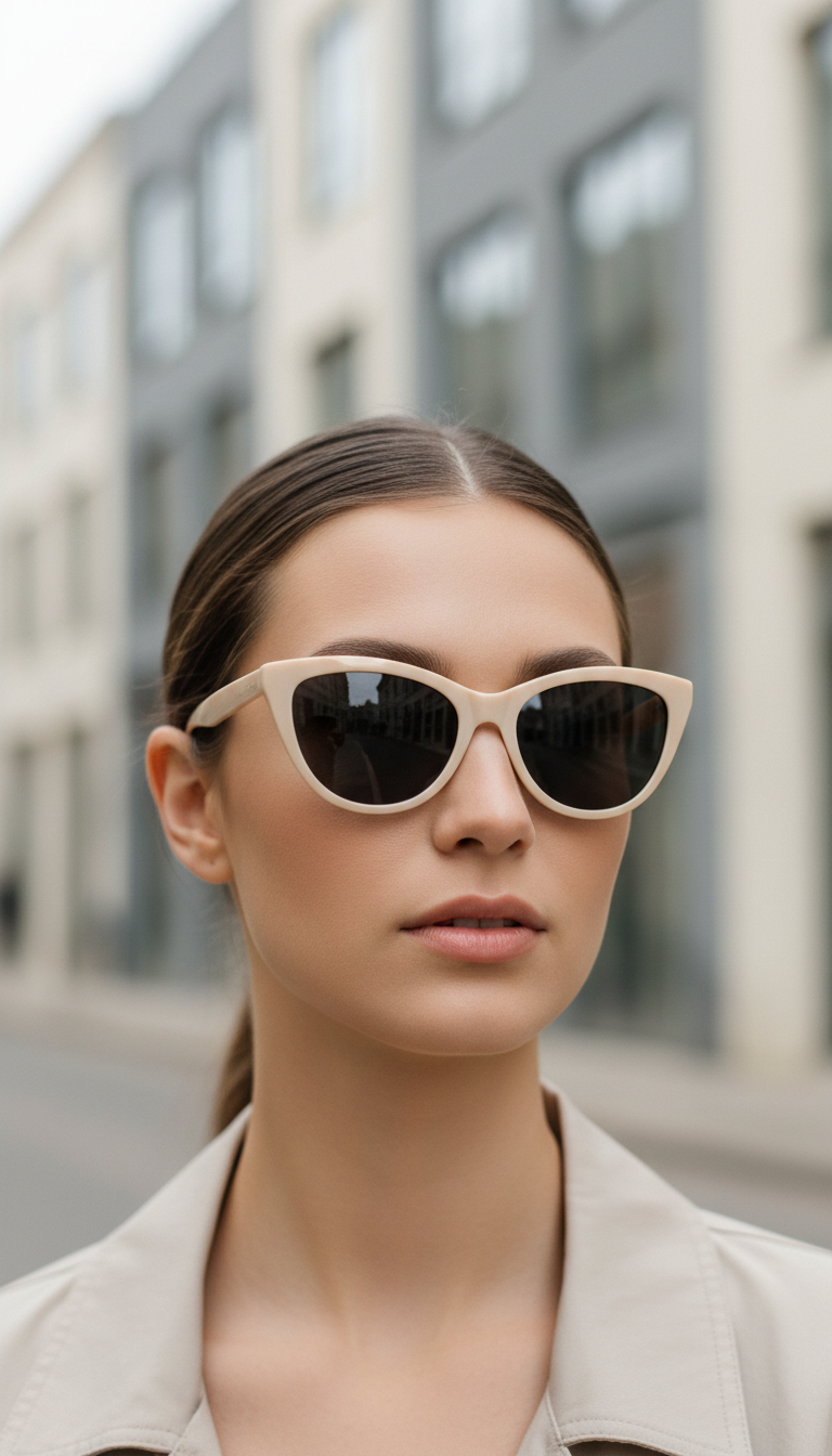 Ivory Cat-Eye Sunglasses with Concrete Finish
